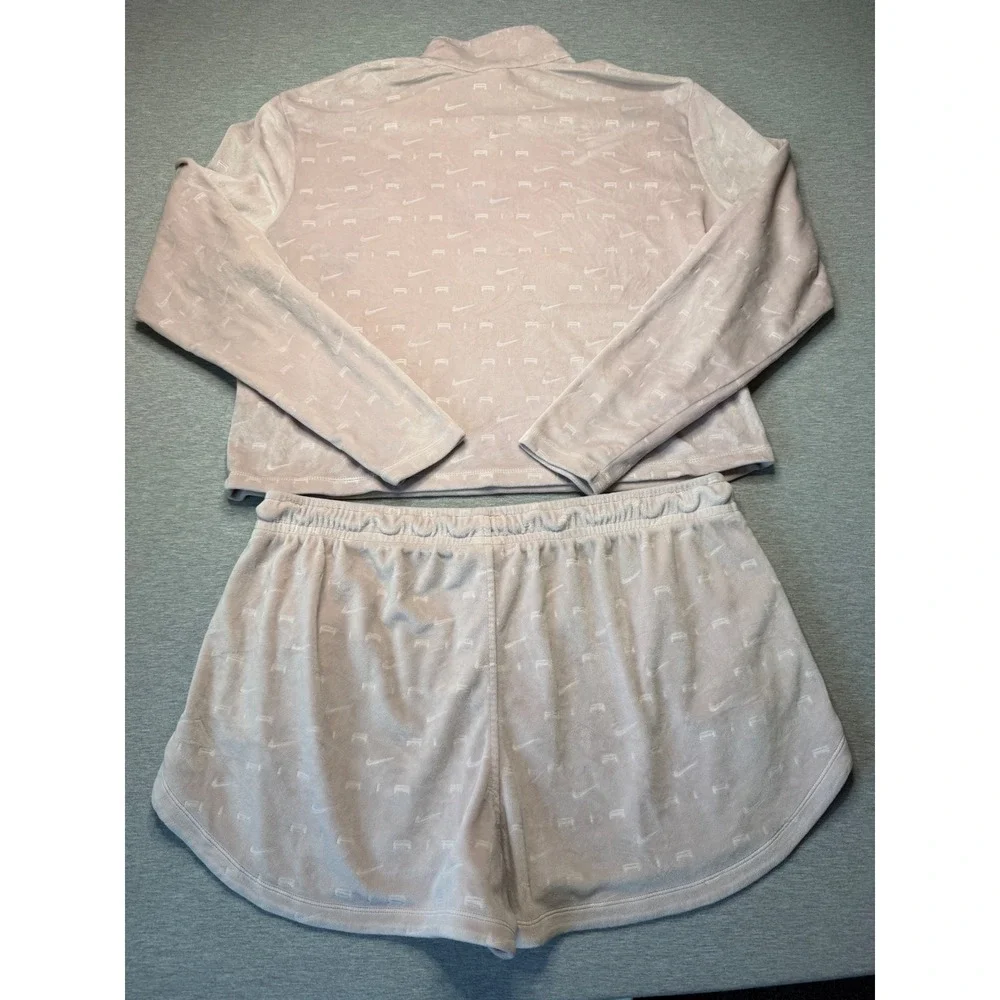 Nike Air Velour 2 Piece Set Pink Quarter Zip Crop Top XXL & Shorts XL DD5443-601